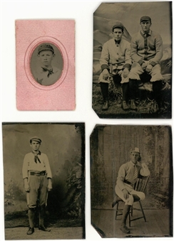 19th Century "Baseball"-Themed Tintype Photo Quartet (4 Different)  - Players in Uniform 